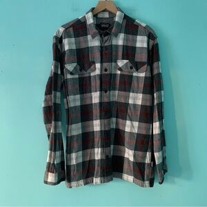 Patagonia Fjord Organic Cotton Ink Plaid Active Brushed Flannel Plaid Shirt L